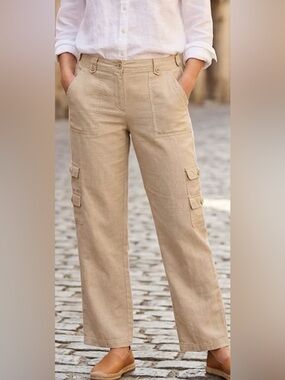 New York & Company Linen Ankle Tan Cargo Pants Size 8